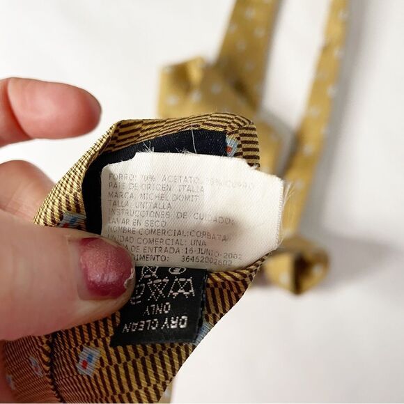 Michel Domit Men's 100% Silk Tie Italian gold yellow print - Picture 5 of 6